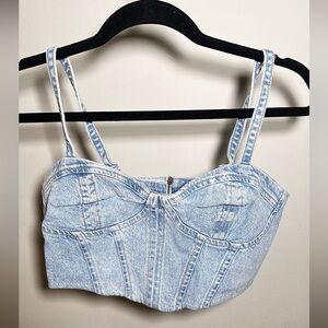 Denim cropped bra top size small. Slight worn